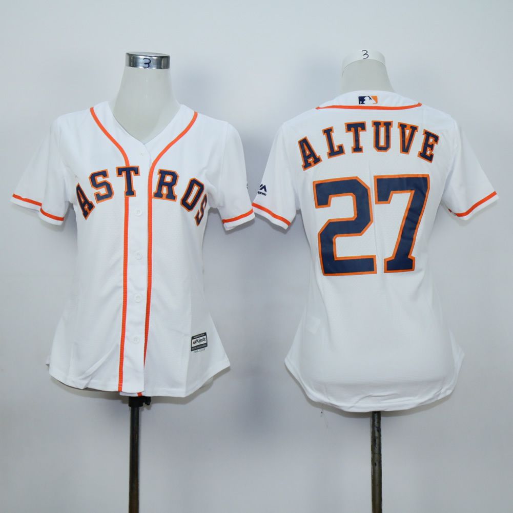 Women Houston Astros #27 Altuve White MLB Jerseys->women mlb jersey->Women Jersey